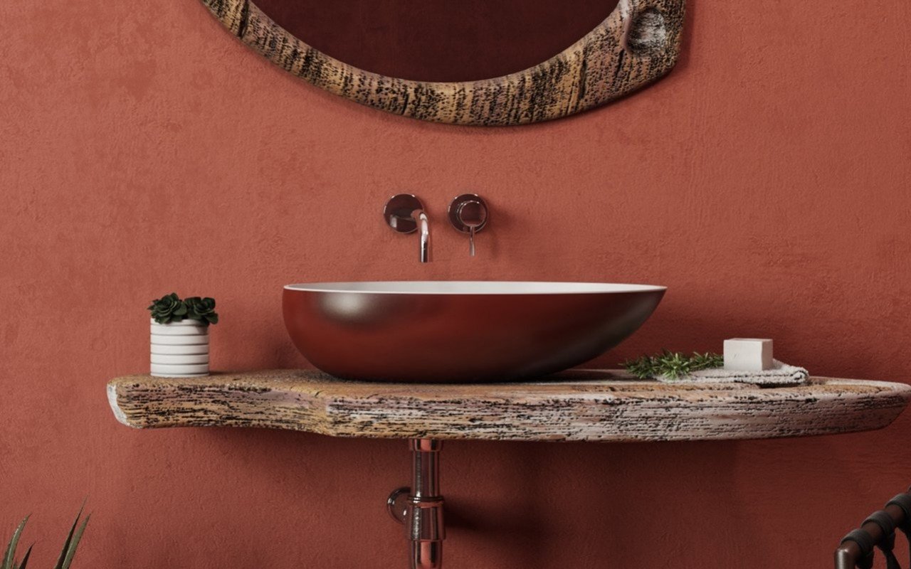 Lavabo de Vasija de Piedra Aquatica Spoon-2 - color Rojo Óxido y Blanco picture № 0