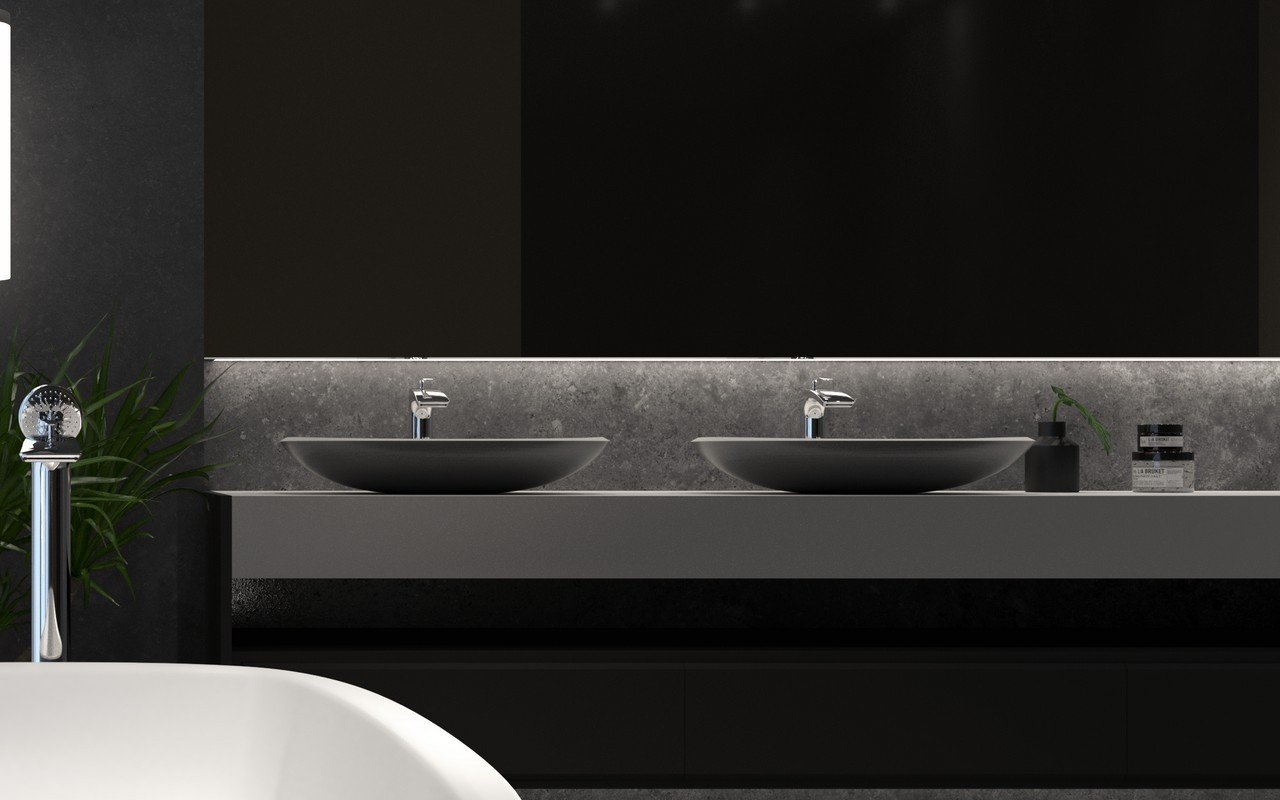 Lavabo de Vasija de Piedra Aquatica Coletta-A - Gunmetal y Blanco picture № 0