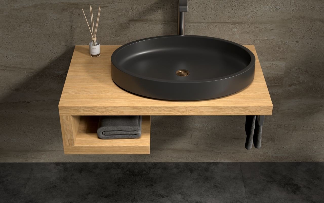 Lavabo de Vasija de Piedra Ovalada Aquatica Solace - Negro